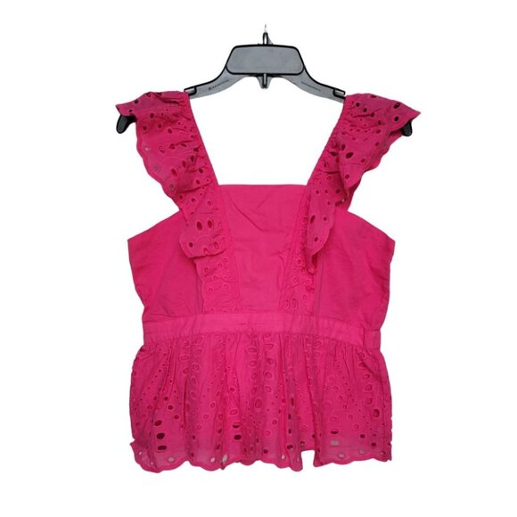 🤩Women's Blouse Sz S Petite Banana Republic Embroidered Eyelet Peplum Top pink - Picture 2 of 8